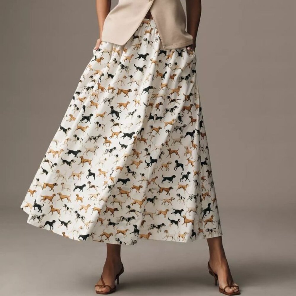 Maeve Poplin Printed Midi Skirt - Dog Print